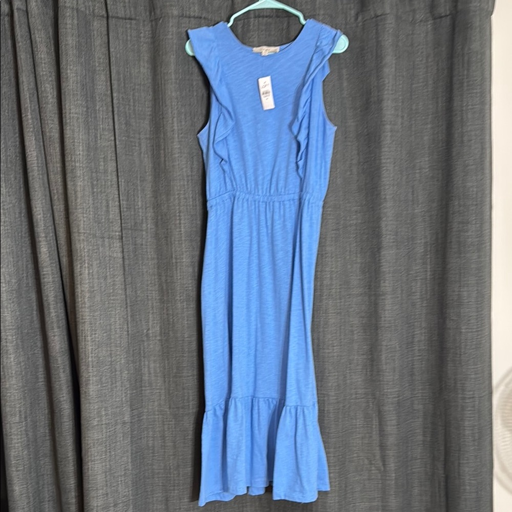 LOFT Blue Ruffled Midi Dress